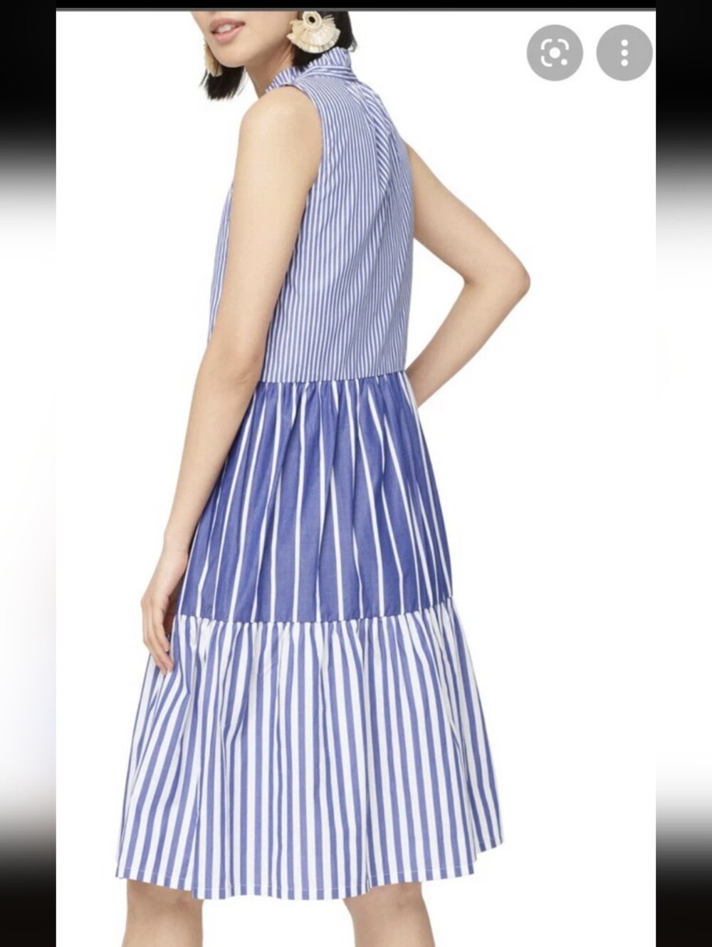 Jcrew Women's Blue/White Striped Tiered Sundress 100% Cotton With Pockets_L - Picture 2 of 9